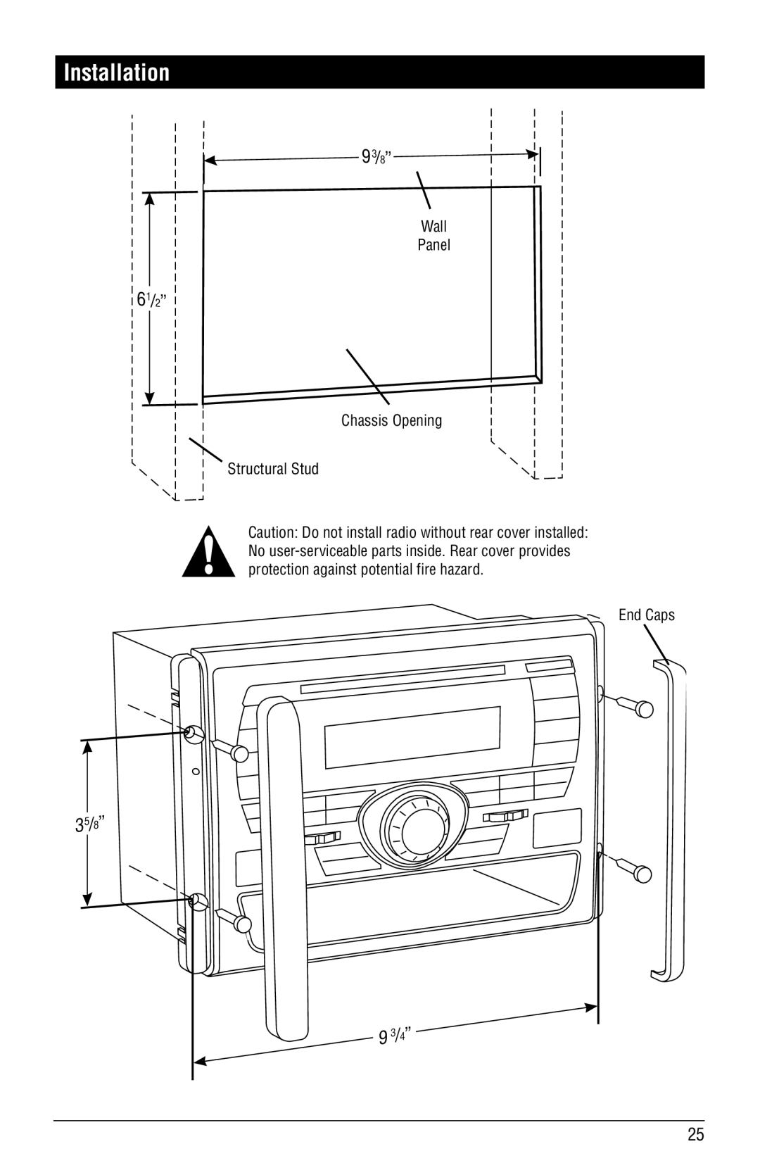 Linear RV5055 installation manual Installation, Wall Panel Chassis Opening Structural Stud End Caps 