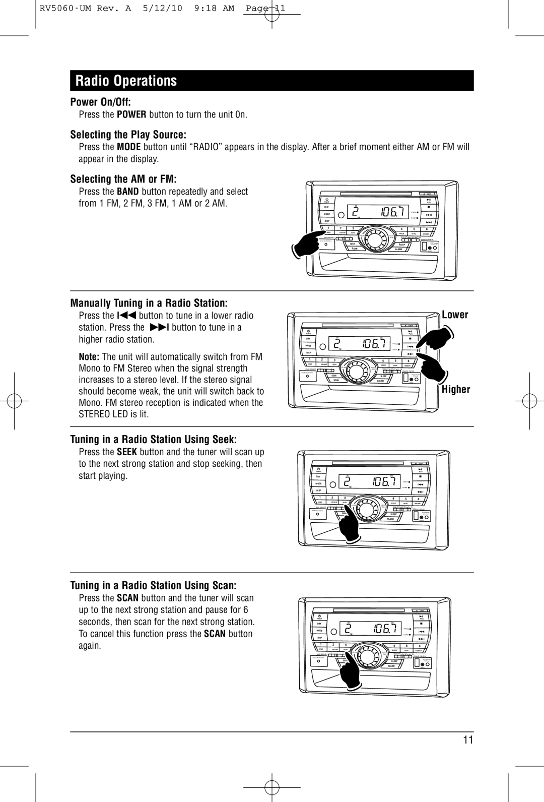 Linear RV5060 installation manual Radio Operations 