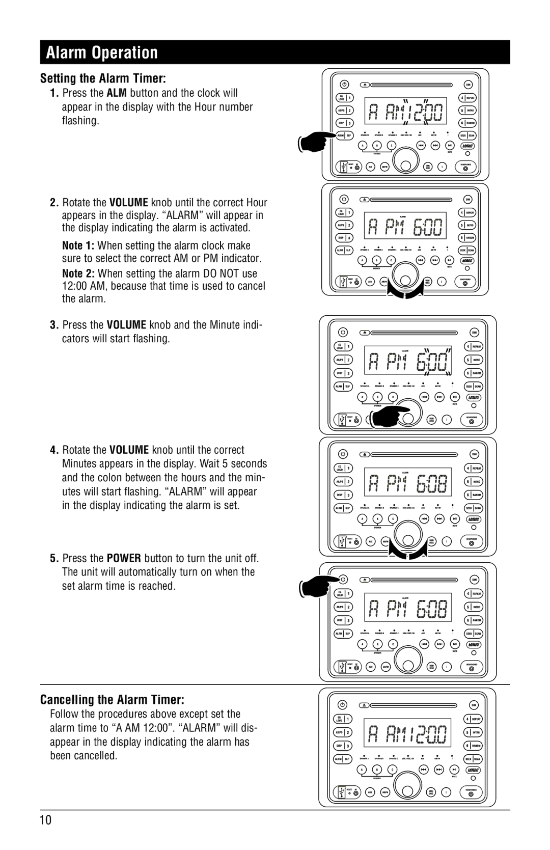 Linear RV5080 installation manual Alarm Operation, Setting the Alarm Timer, Cancelling the Alarm Timer 