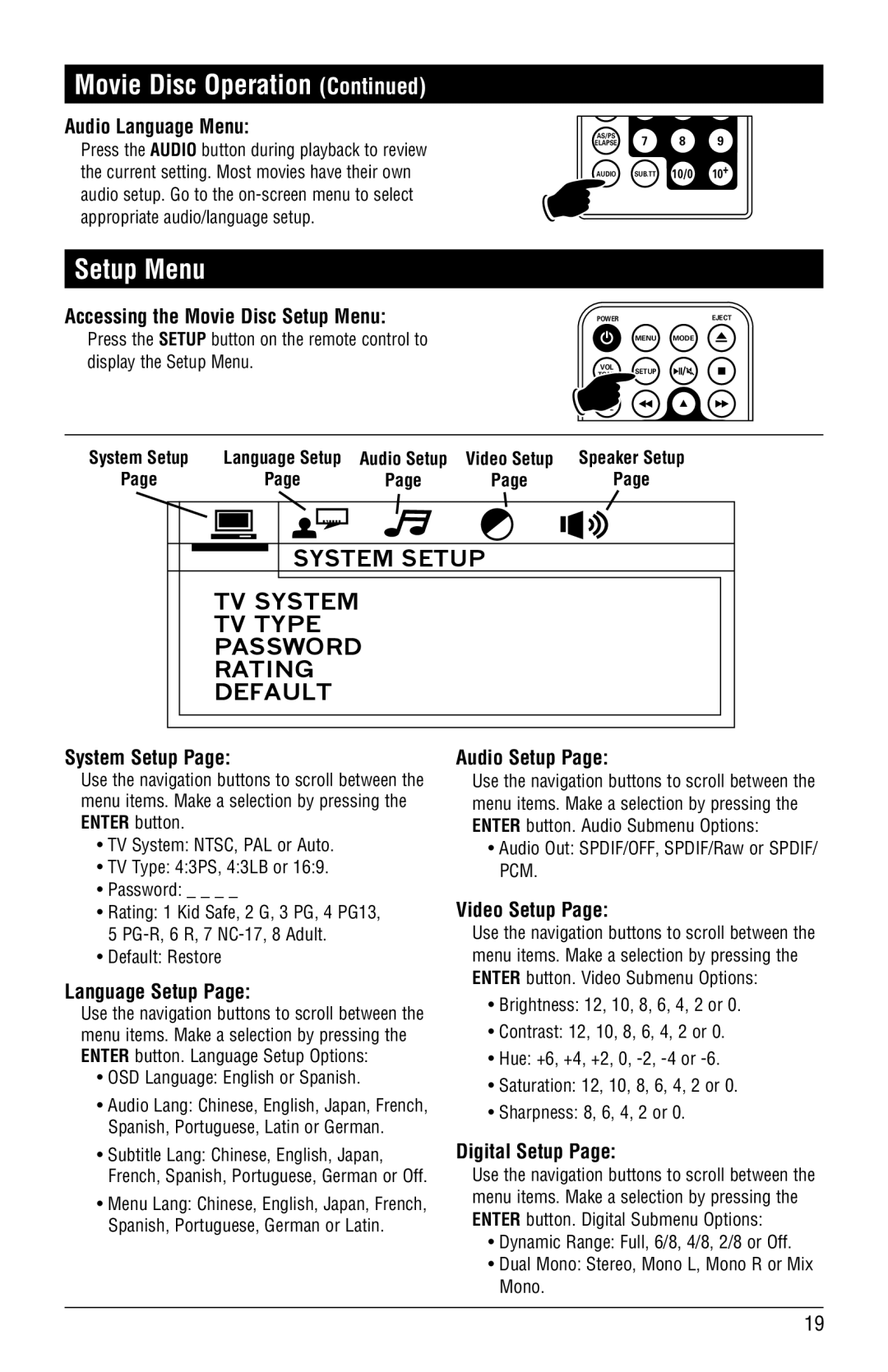 Linear RV5080 installation manual Setup Menu 