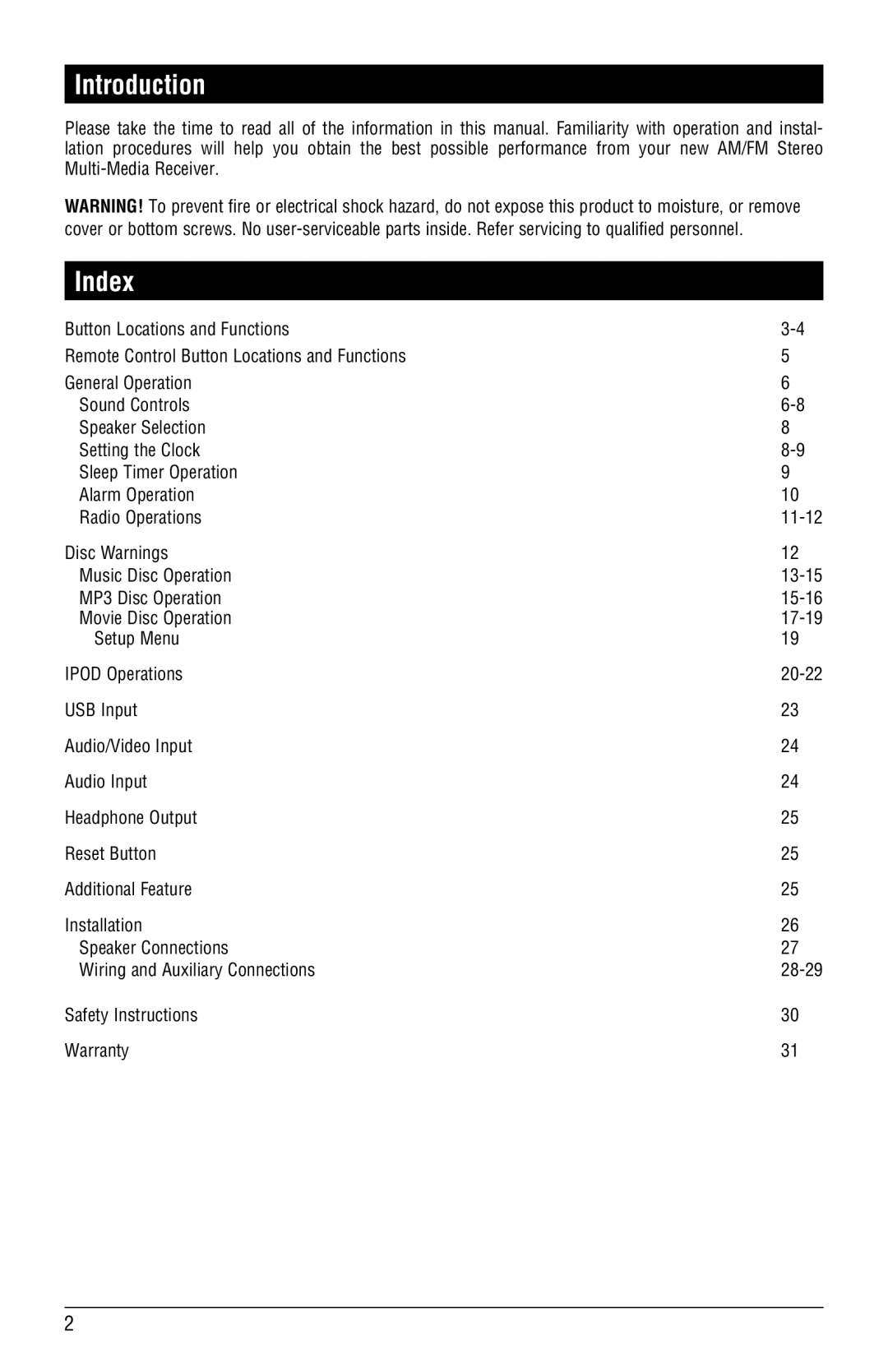 Linear RV5080 installation manual Introduction, Index 