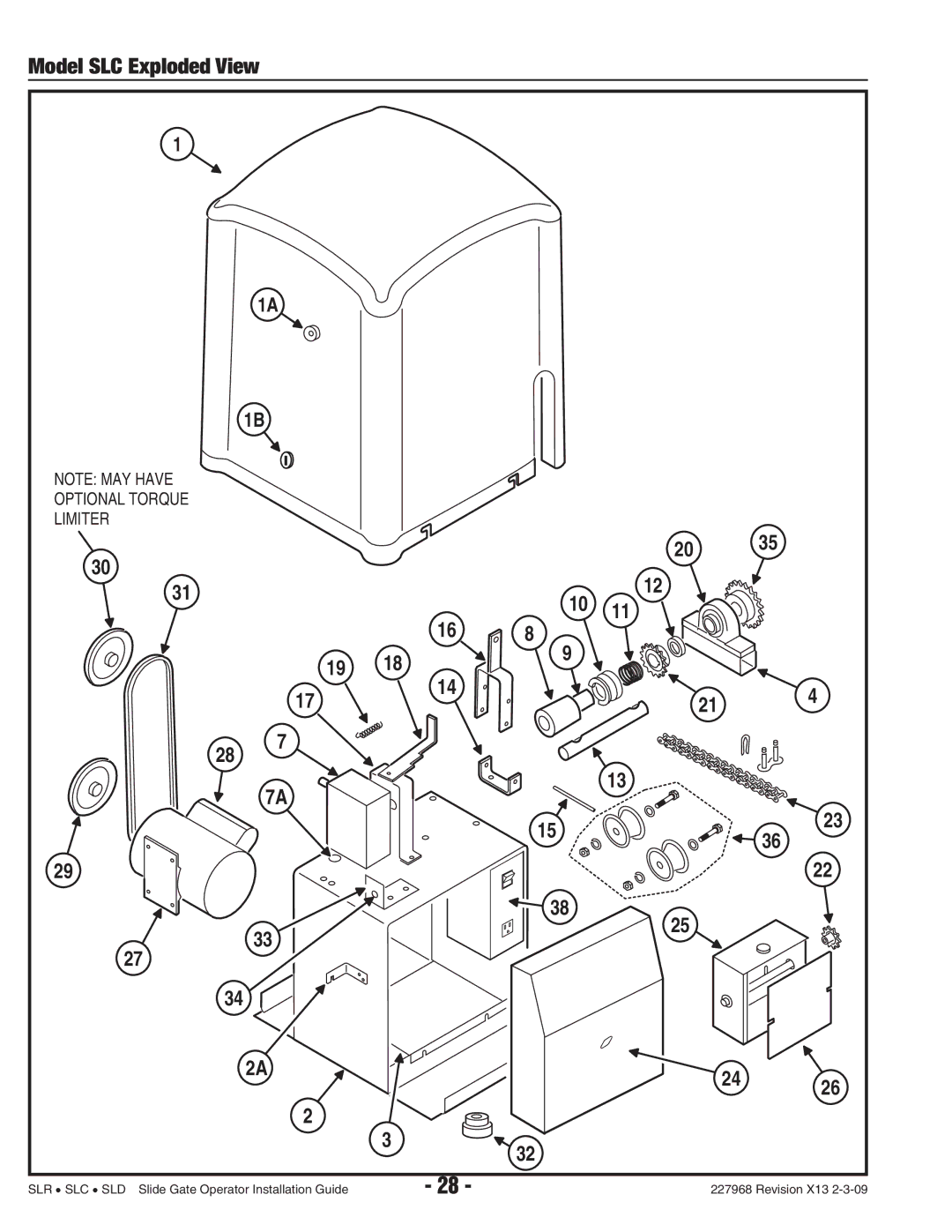 Linear SLD, SLR manual Model SLC Exploded View, Optional Torque Limiter 