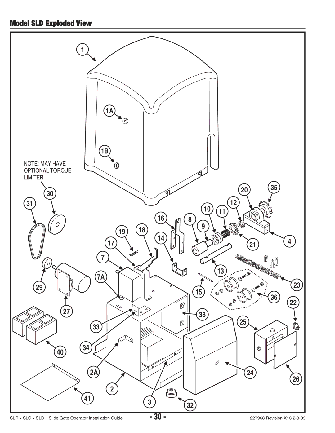 Linear SLC, SLR manual Model SLD Exploded View, Limiter 