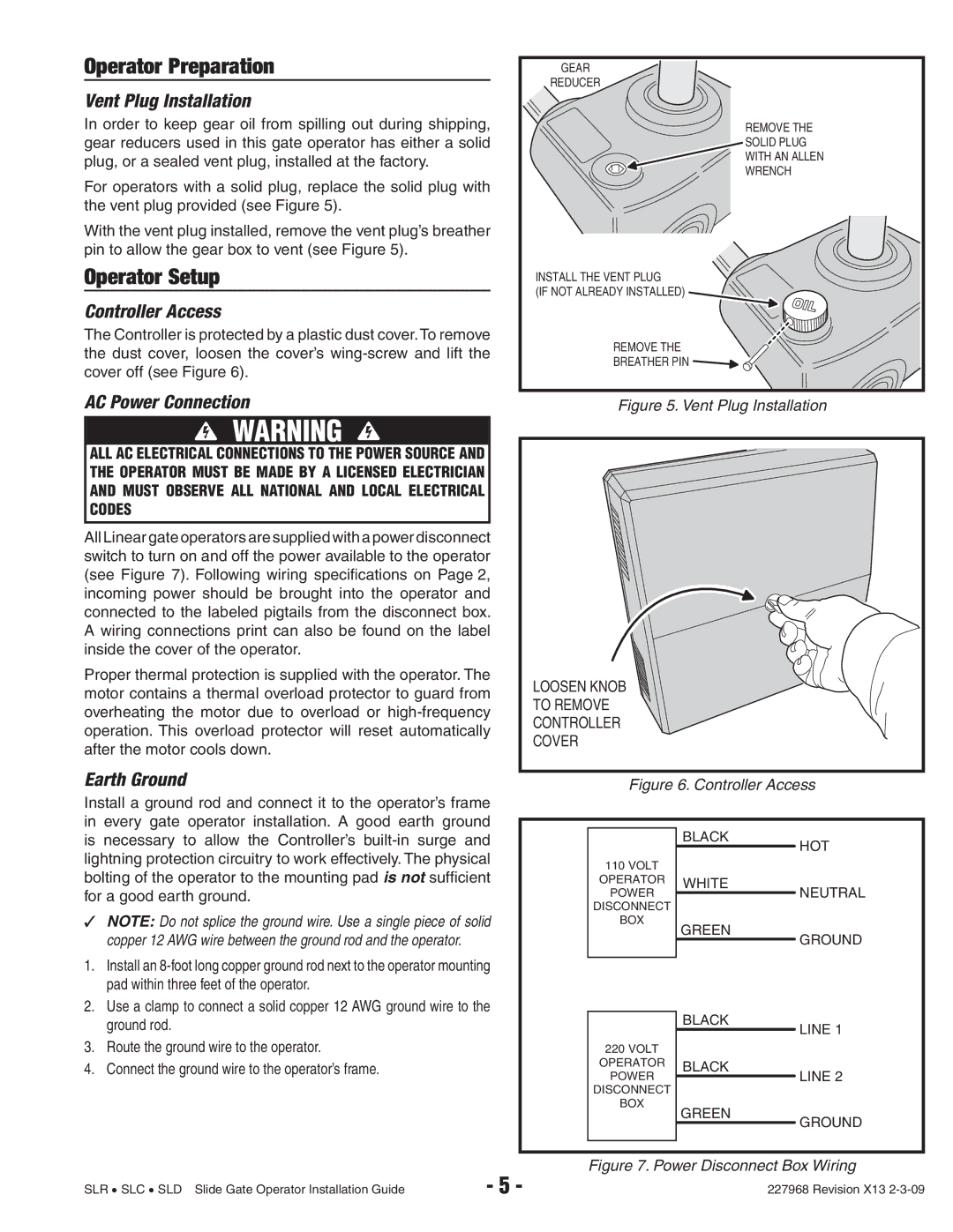 Linear SLR, SLD, SLC manual Operator Preparation, Operator Setup 