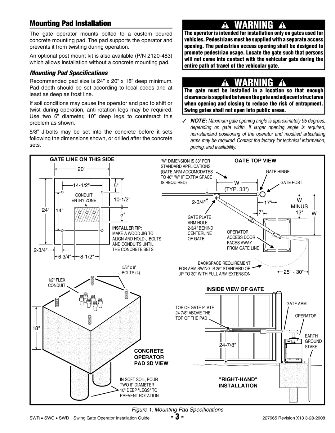 Linear SWC, SWR, SWD manual Mounting Pad Installation, Mounting Pad Speciﬁcations 