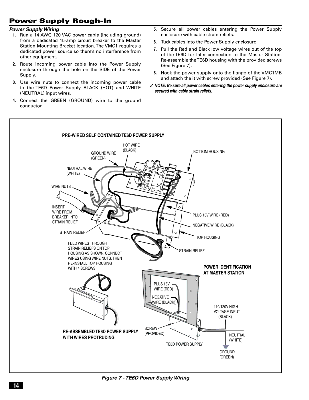 Linear VMC-1 manual Power Supply Wiring, Power Identification AT Master Station 