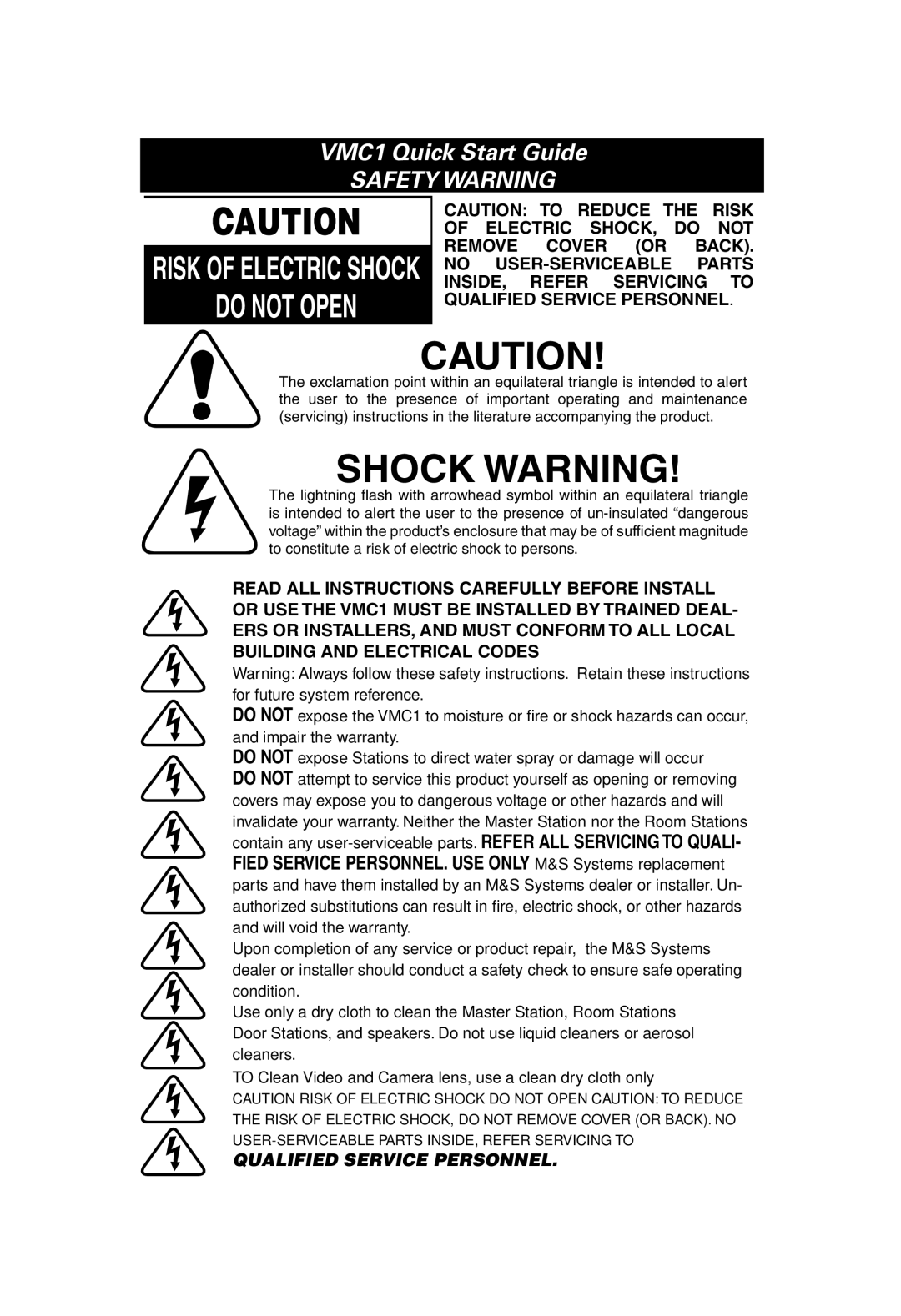 Linear VMC1 quick start Shock Warning 