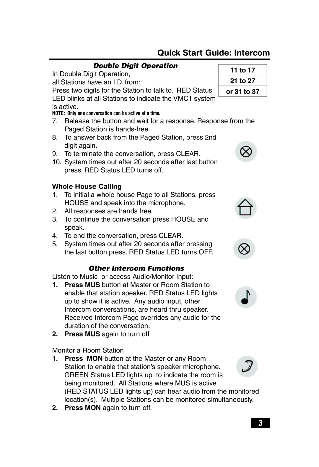 Linear VMC1 quick start Double Digit Operation In Double Digit Operation, 11 to 21 to Or 31 to, Whole House Calling 