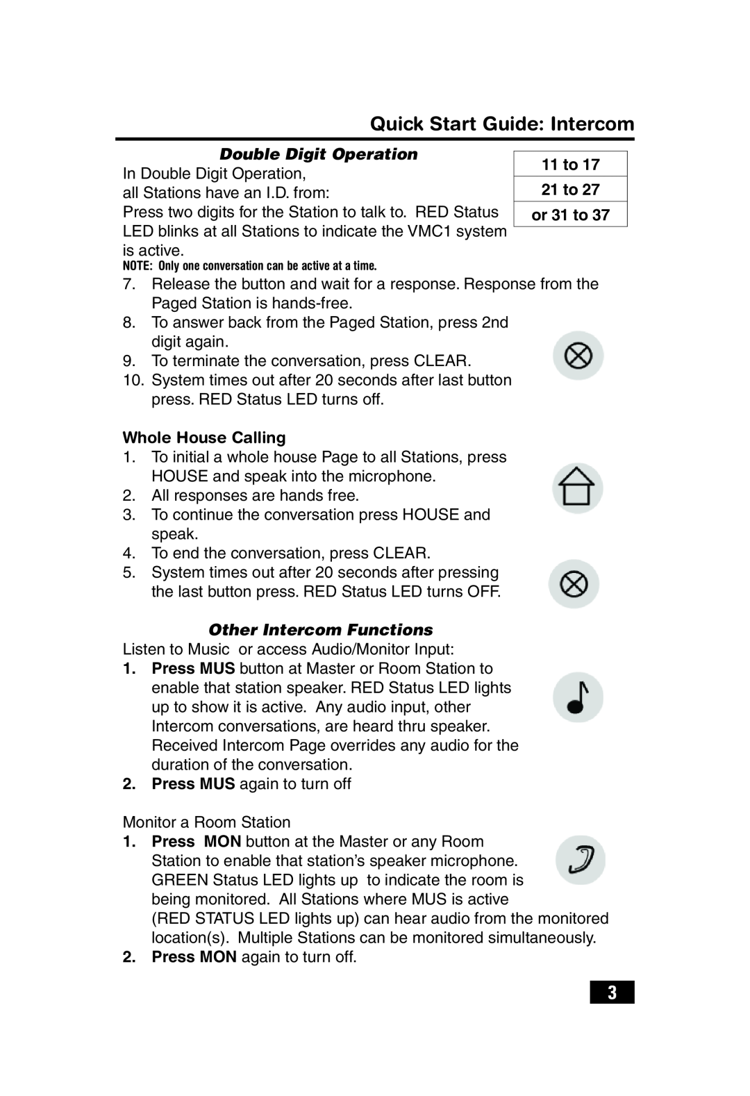 Linear VMC1 quick start Quick Start Guide Intercom, Double Digit Operation In Double Digit Operation, 11 to 21 to or 31 to 