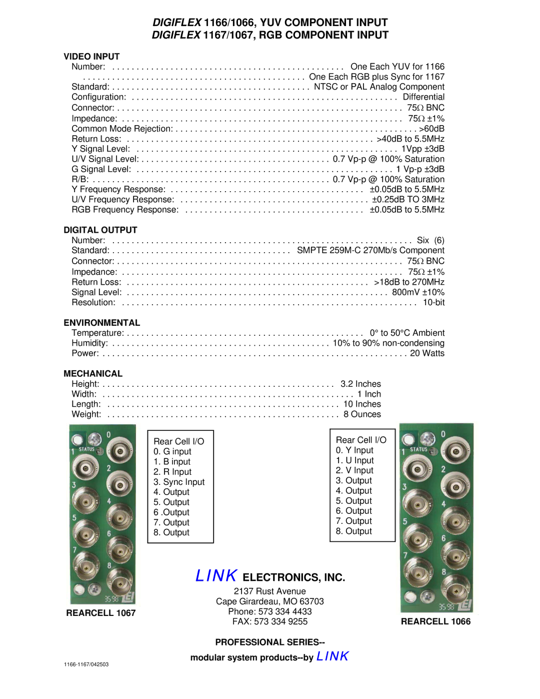 Link electronic 1167, 1166 specifications Link ELECTRONICS, INC 