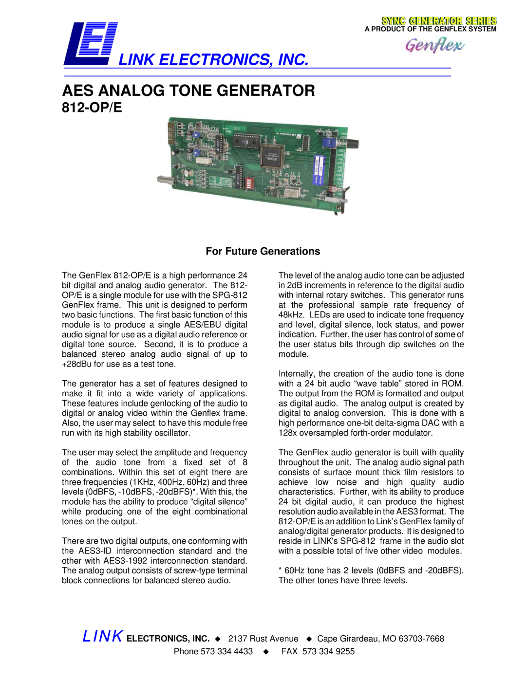 Link electronic 812-OP/E manual Link ELECTRONICS, INC 