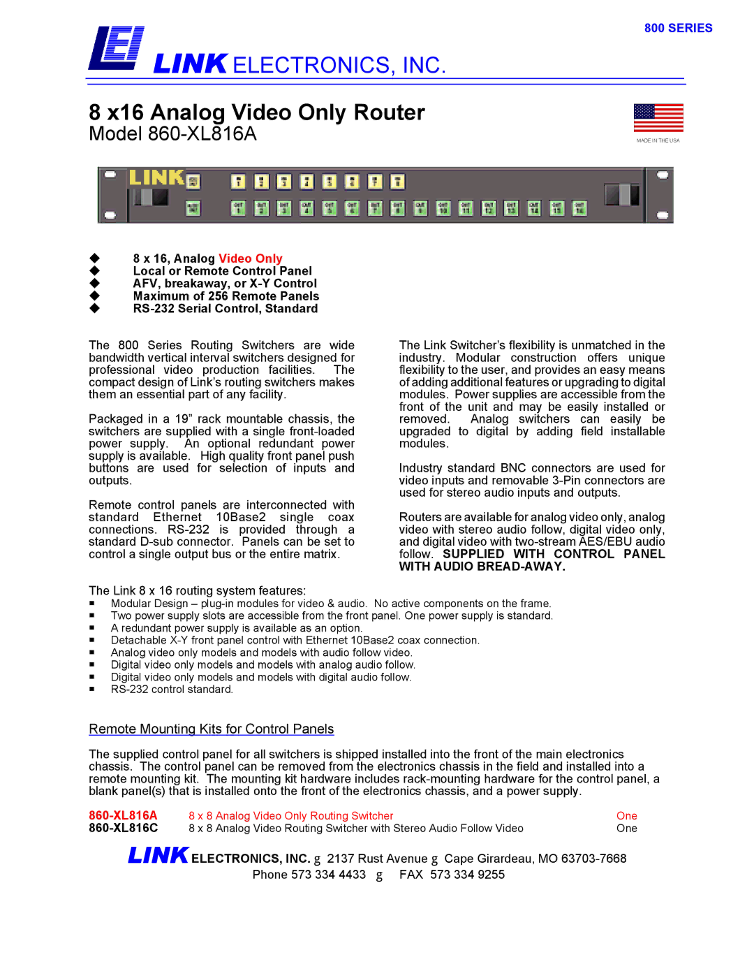 Link electronic 860-XL816A manual Series, 860-XL816C 