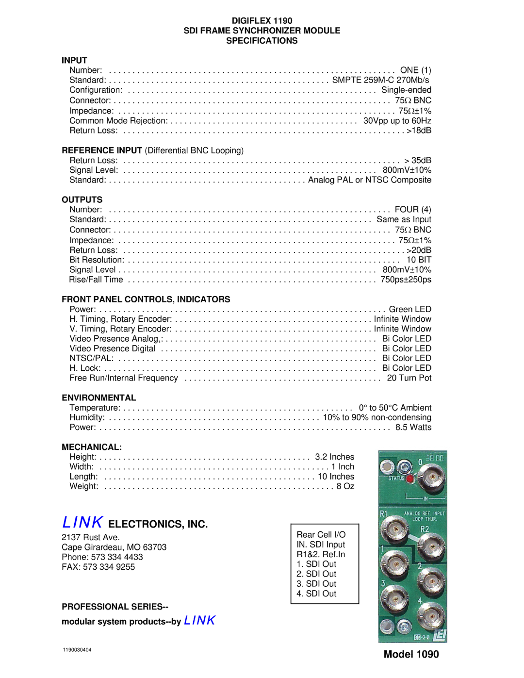 Link electronic DigiFlex 1190 manual Link ELECTRONICS, INC 