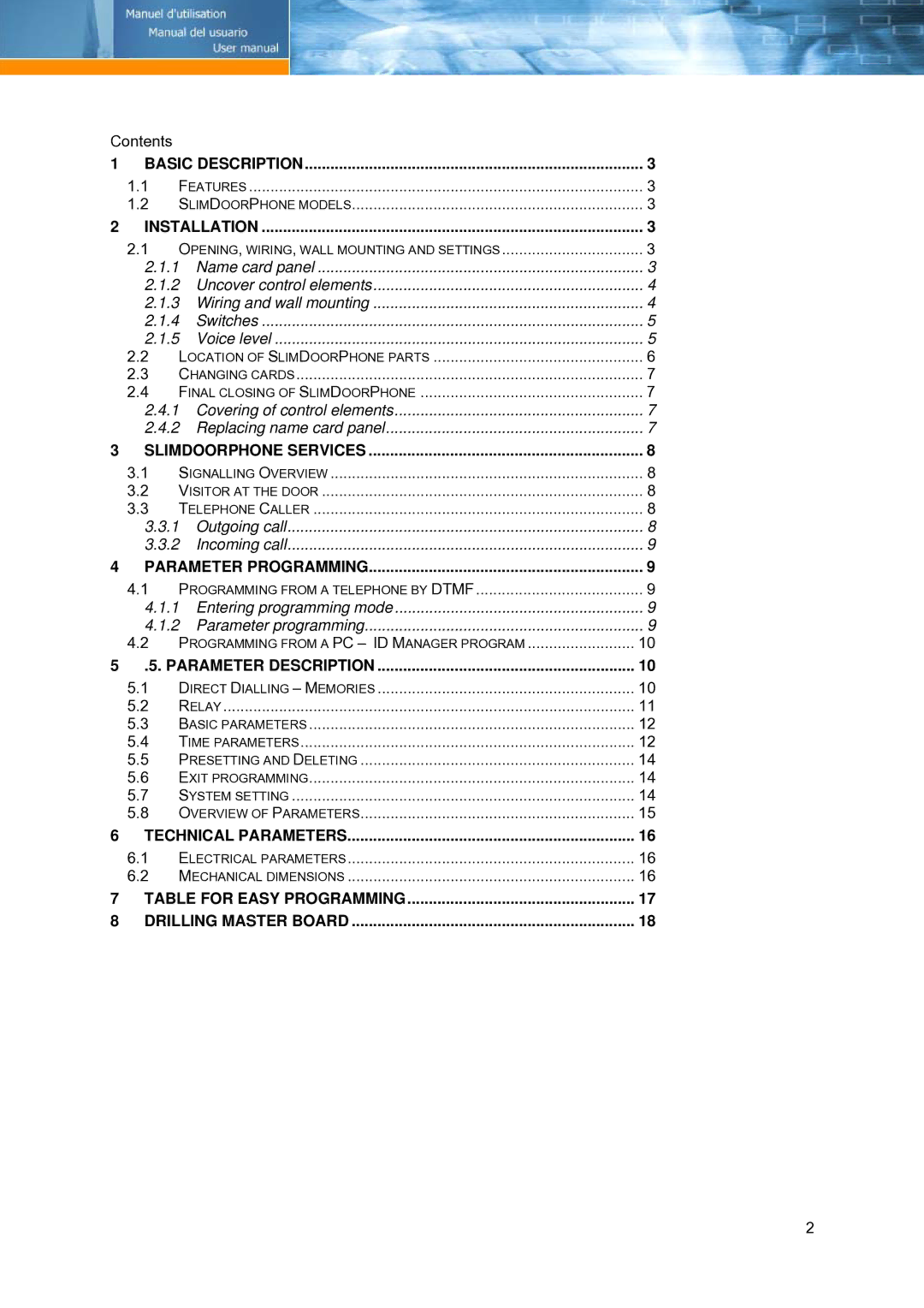 Link electronic Door phone manual Table for Easy Programming 