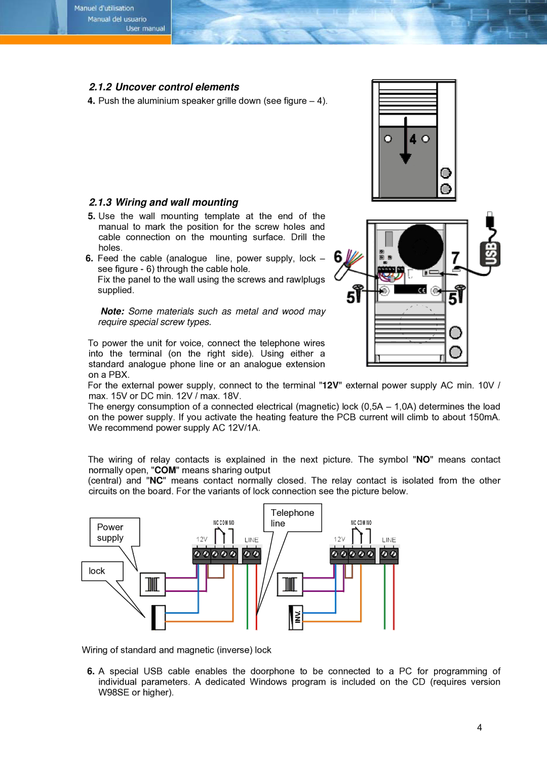 Link electronic Door phone manual Uncover control elements, Wiring and wall mounting 