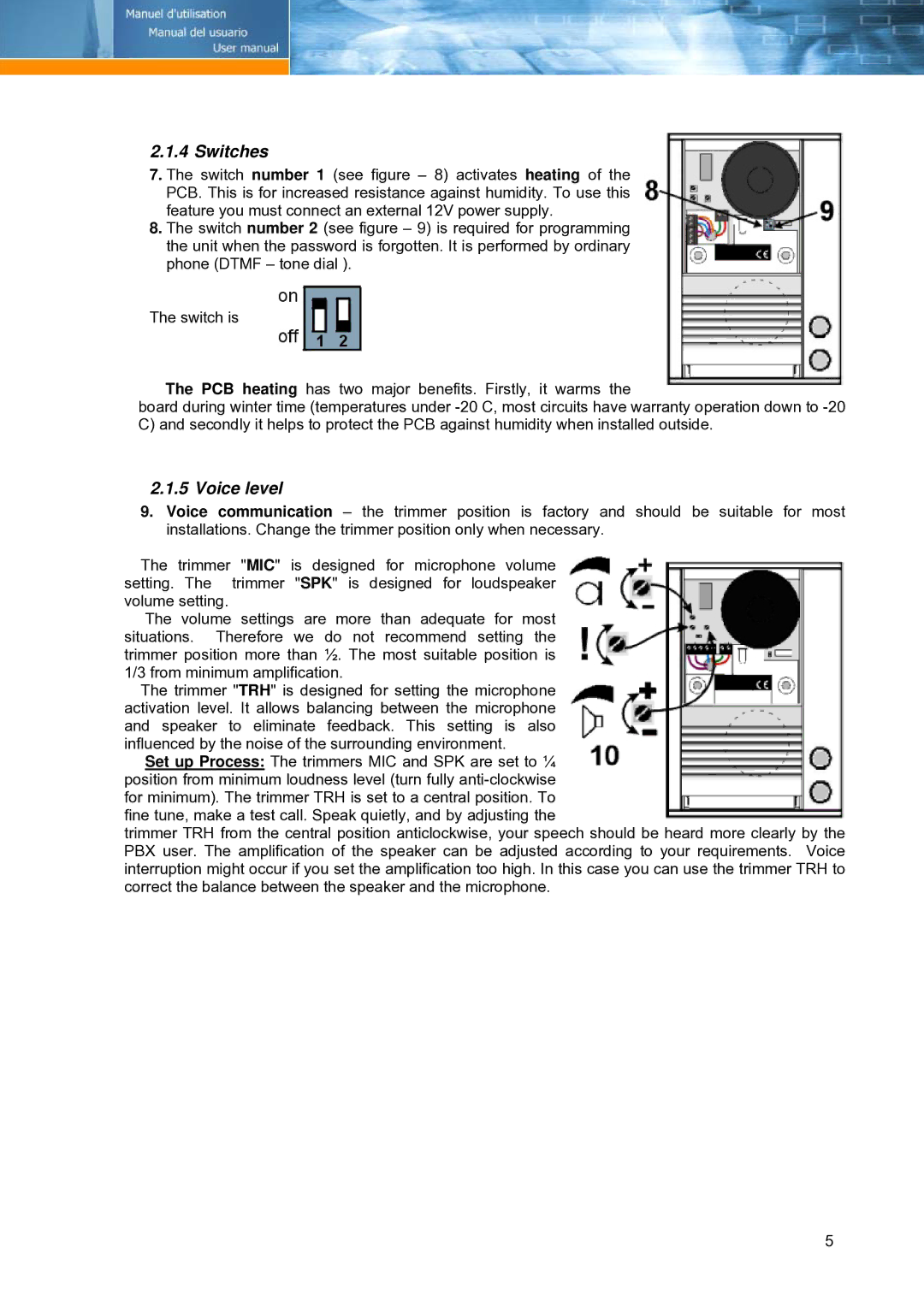 Link electronic Door phone manual Switches, Voice level 