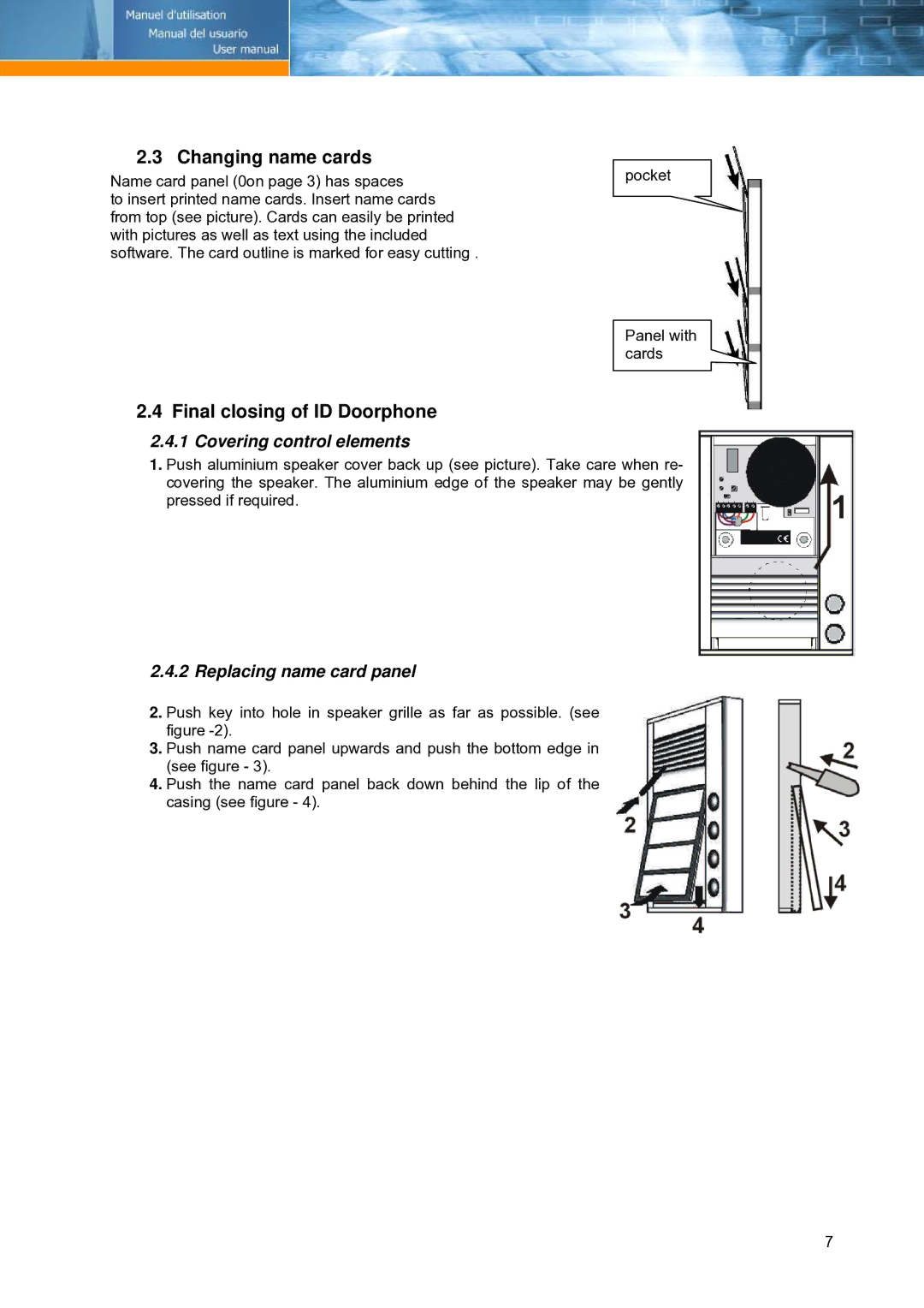 Link electronic Door phone manual Changing name cards, Final closing of ID Doorphone, Covering control elements 