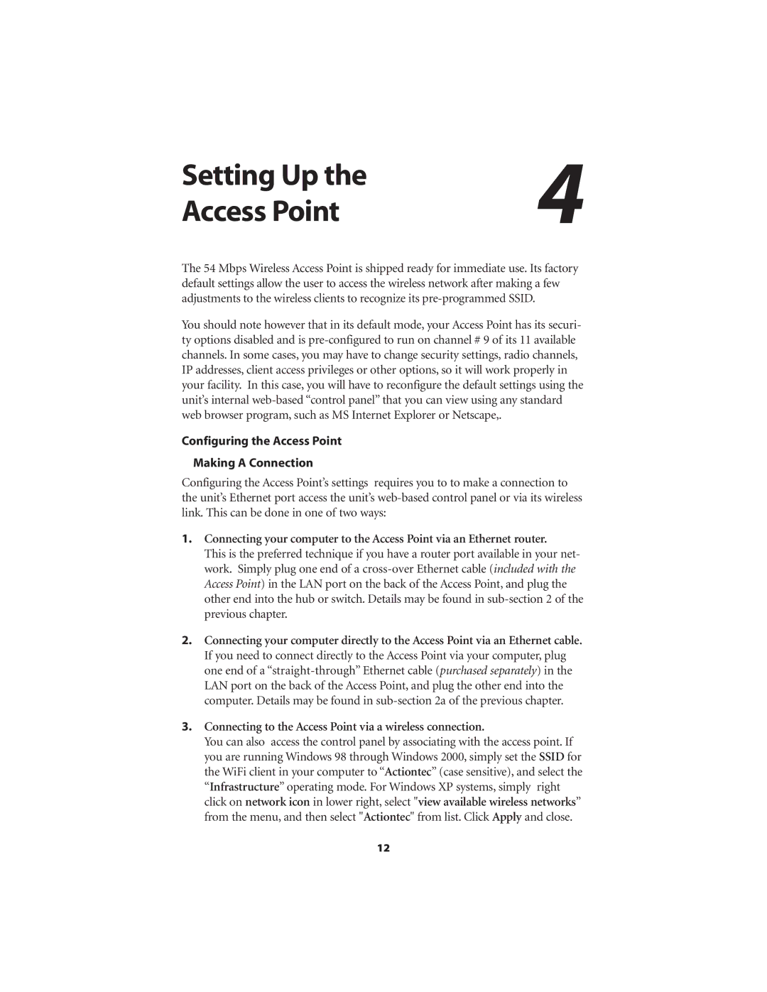 Link electronic GT701AP user manual Setting Up Access Point, Configuring the Access Point Making a Connection 