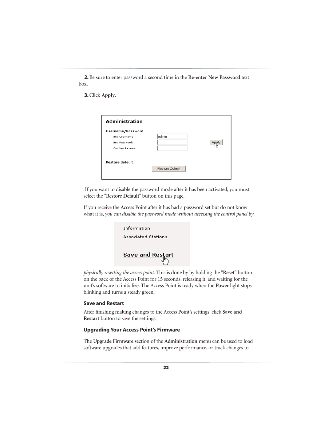 Link electronic GT701AP user manual Save and Restart, Upgrading Your Access Point’s Firmware 