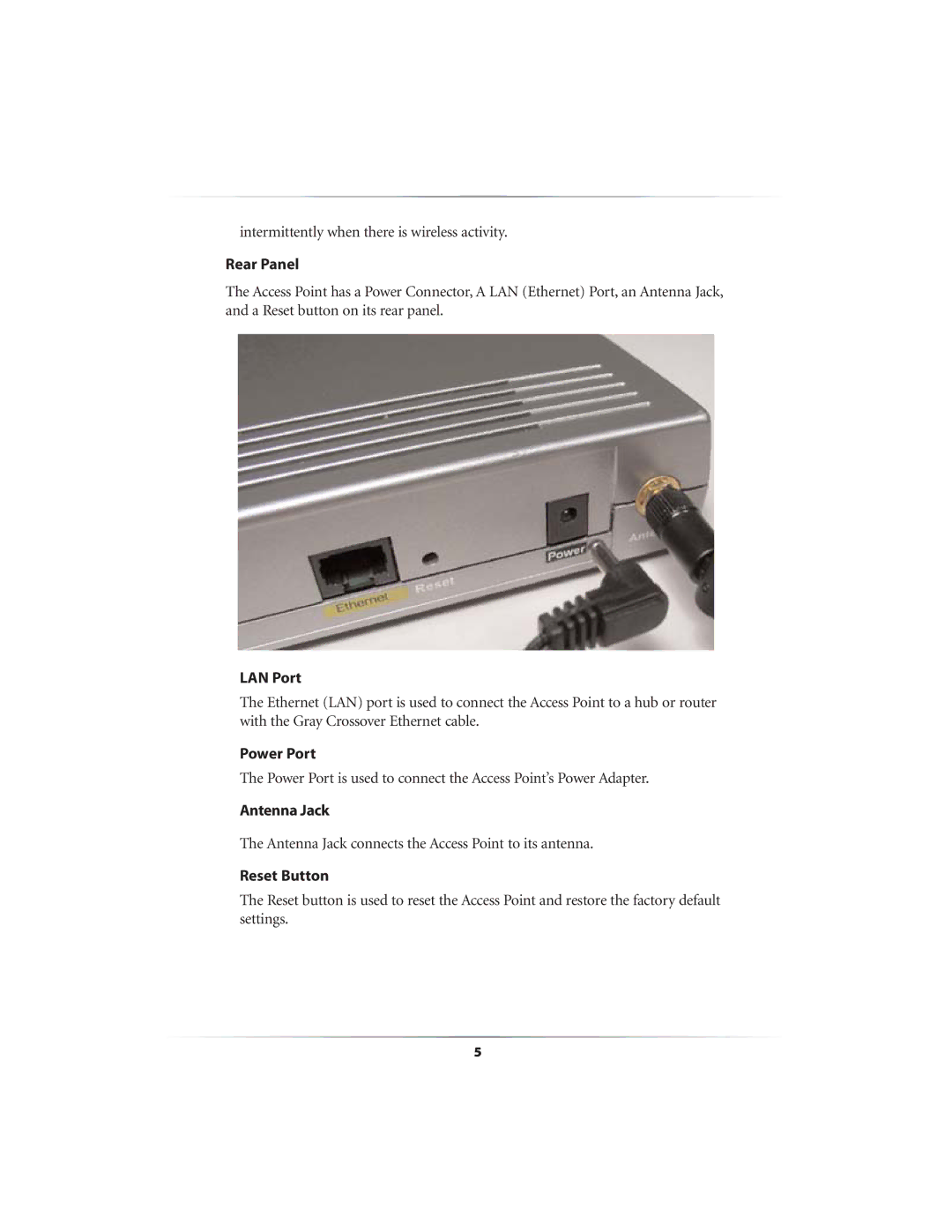 Link electronic GT701AP user manual Rear Panel, LAN Port, Power Port, Antenna Jack, Reset Button 