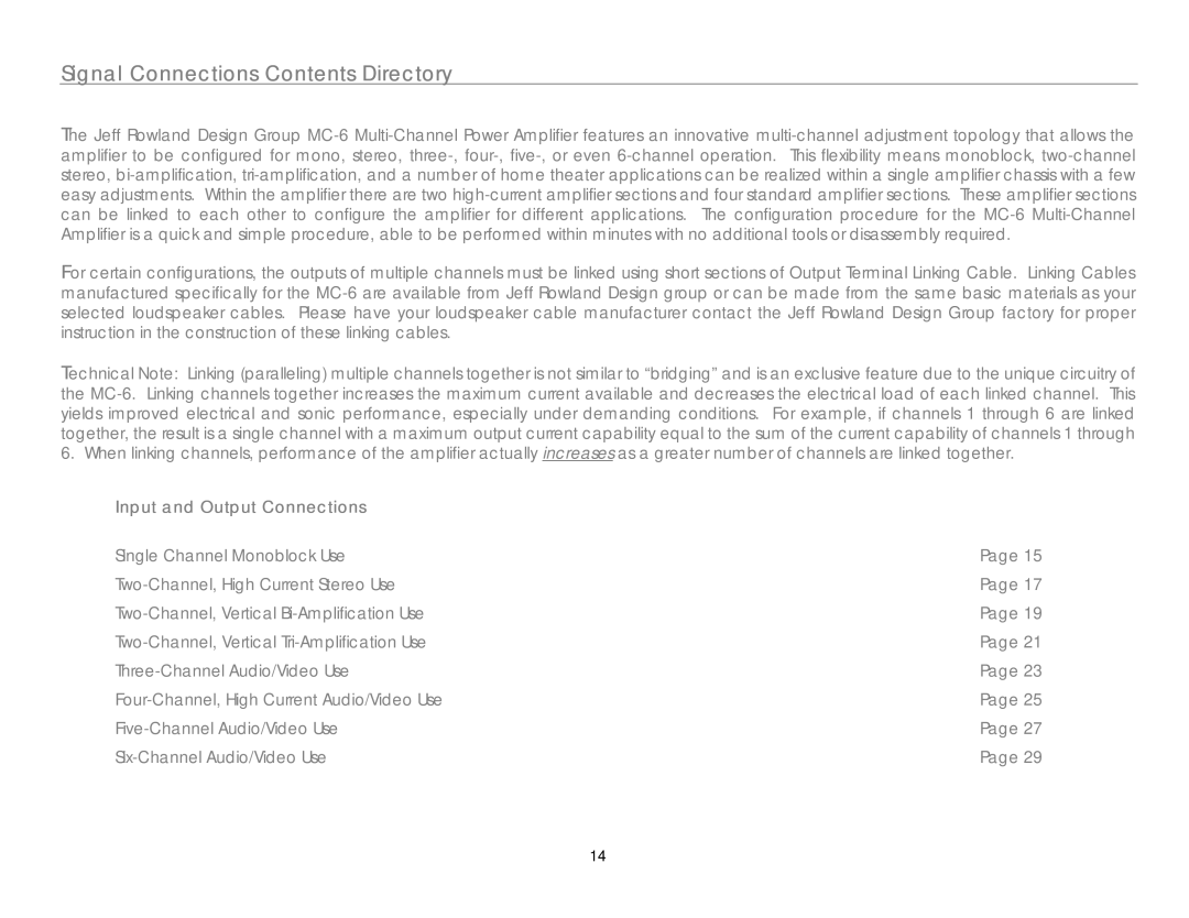 Link electronic MC-6 owner manual Signal Connections Contents Directory 