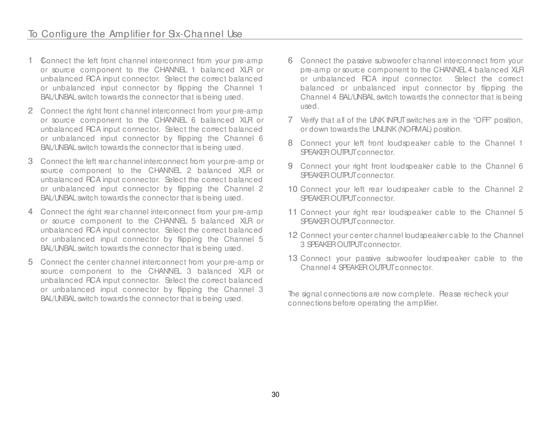 Link electronic MC-6 owner manual To Configure the Amplifier for Six-Channel Use 