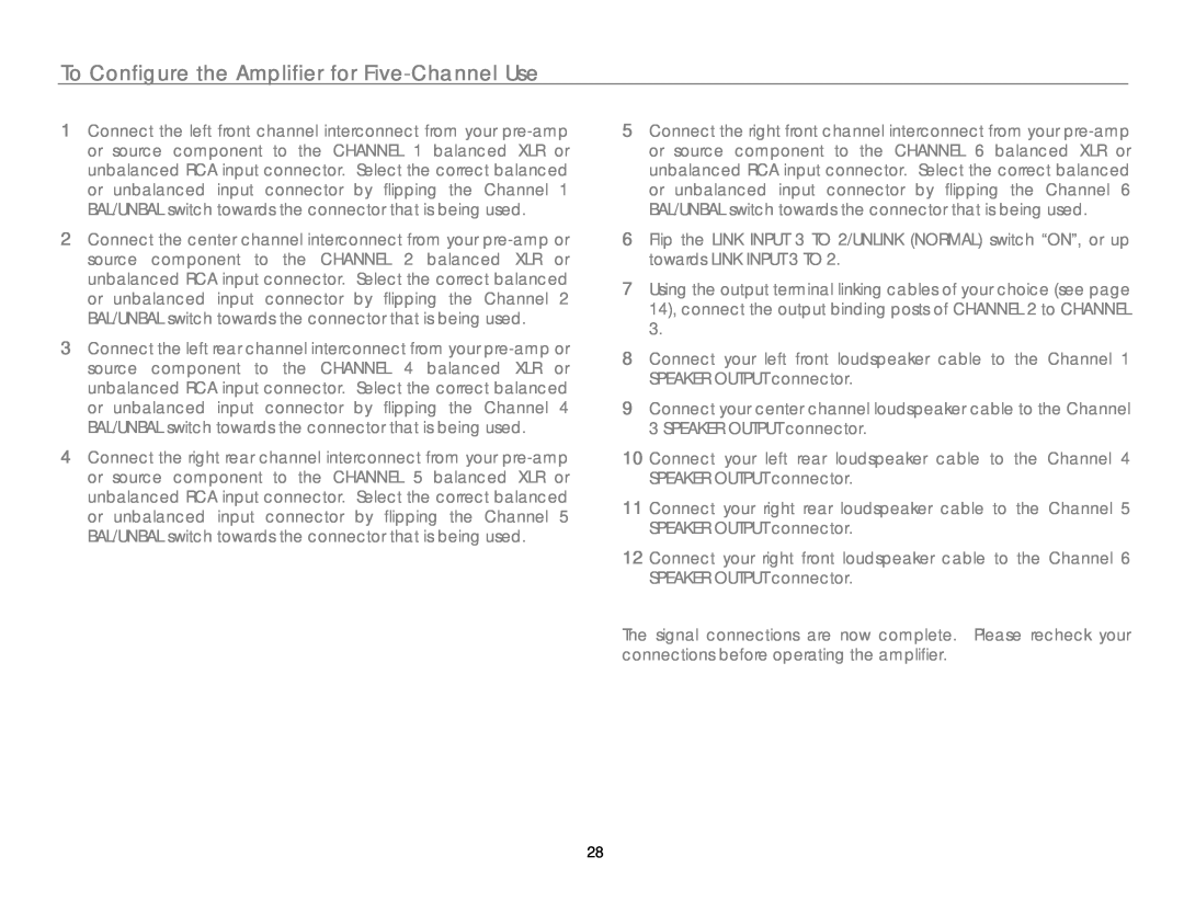 Link electronic MC-6 owner manual To Configure the Amplifier for Five-ChannelUse 