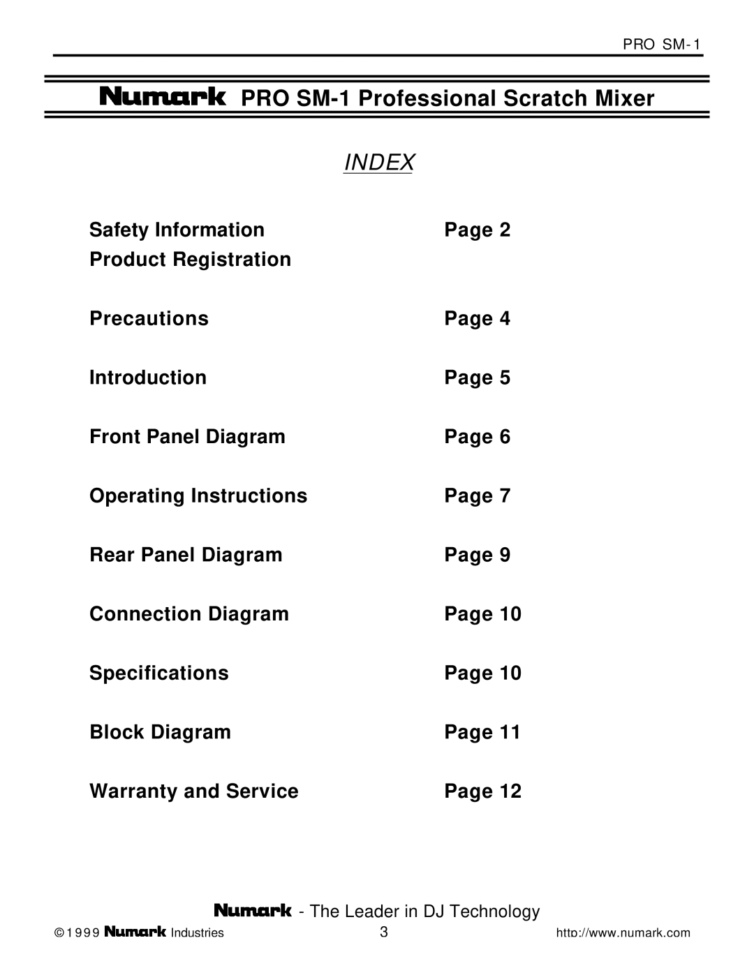 Link electronic PRO SM-1 owner manual Index 