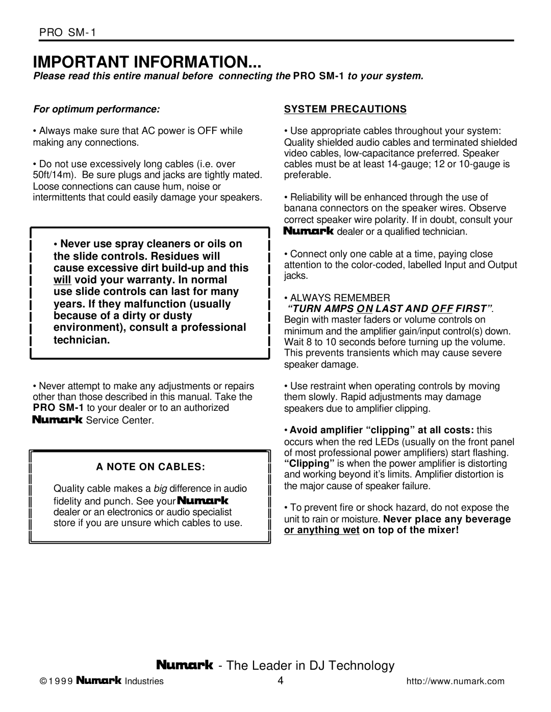 Link electronic PRO SM-1 owner manual Important Information, System Precautions 