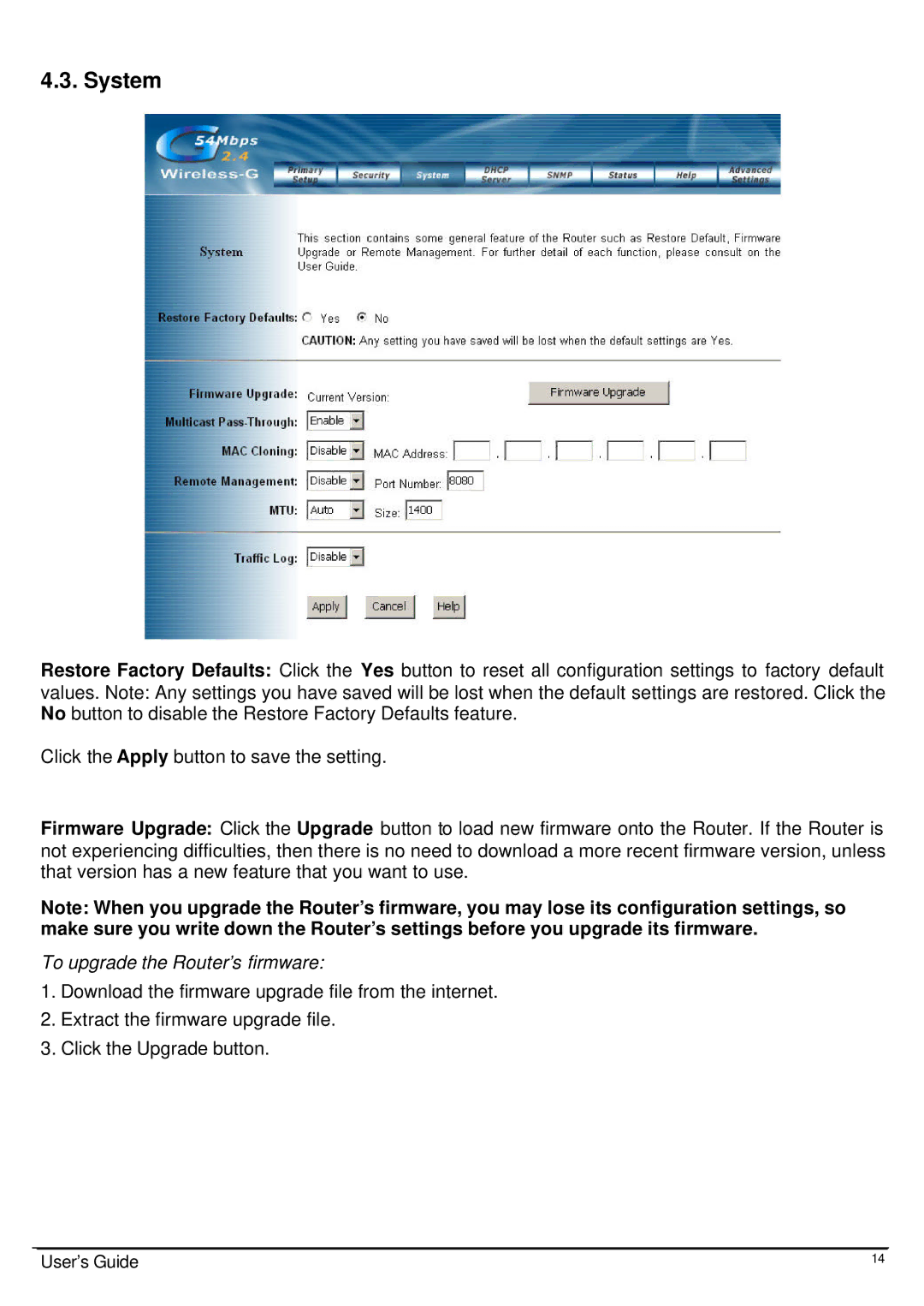 Link electronic Wireless 802.11g AP Router user manual System, To upgrade the Router’s firmware 