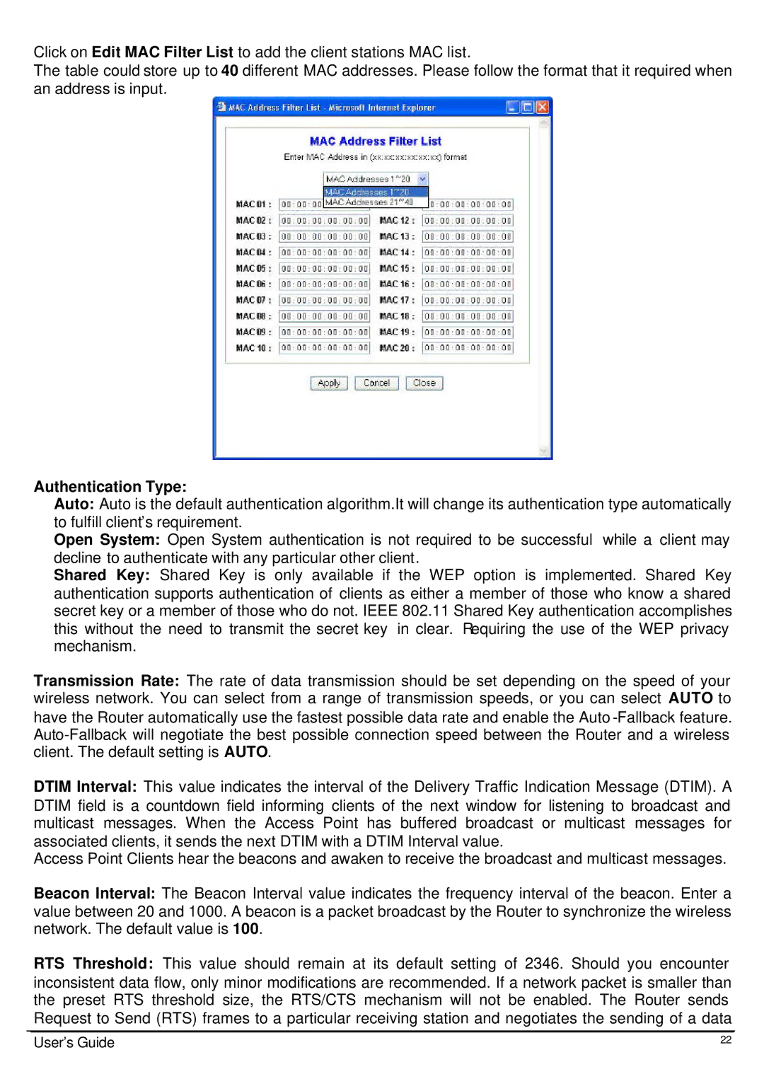 Link electronic Wireless 802.11g AP Router user manual Authentication Type 