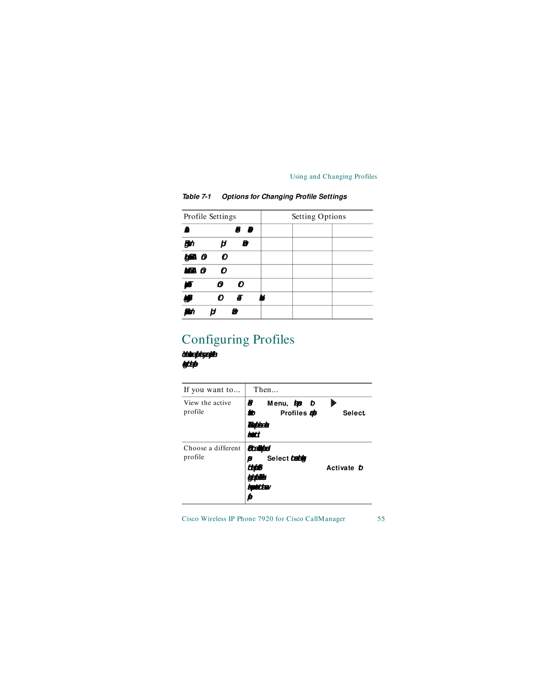 Linksys 7920 warranty Configuring Profiles, Profile Settings Setting Options 