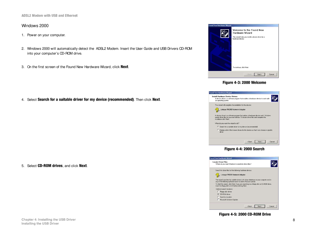 Linksys ADSL2MUE manual Windows, Search Select CD-ROM drives, and click Next 