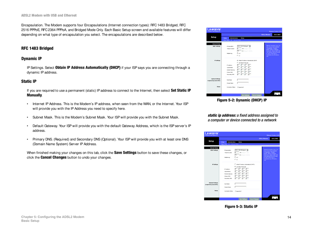 Linksys ADSL2MUE manual RFC 1483 Bridged Dynamic IP 