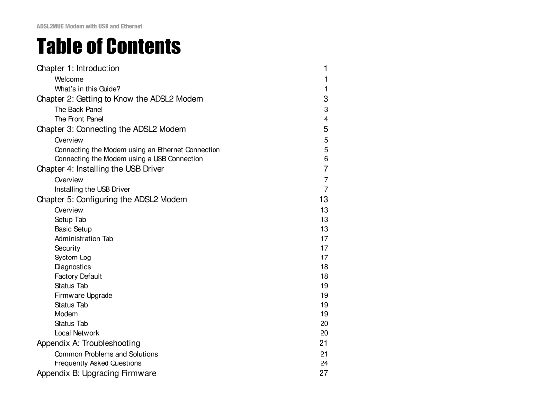 Linksys ADSL2MUE manual Table of Contents 