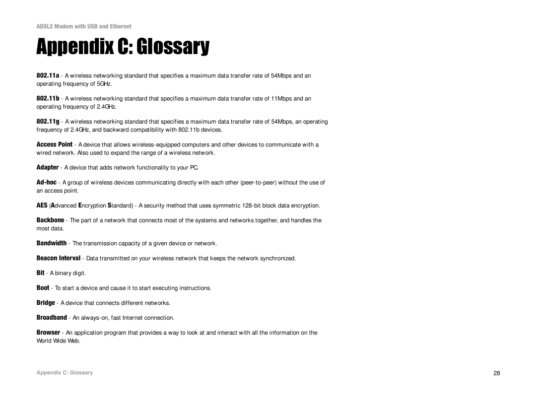 Linksys ADSL2MUE manual Appendix C Glossary 