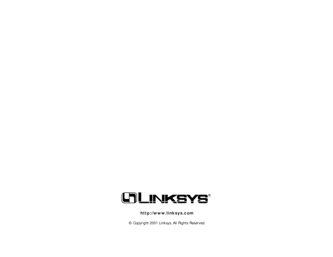 Linksys ADSLME1 manual Copyright 2001 Linksys, All Rights Reserved 