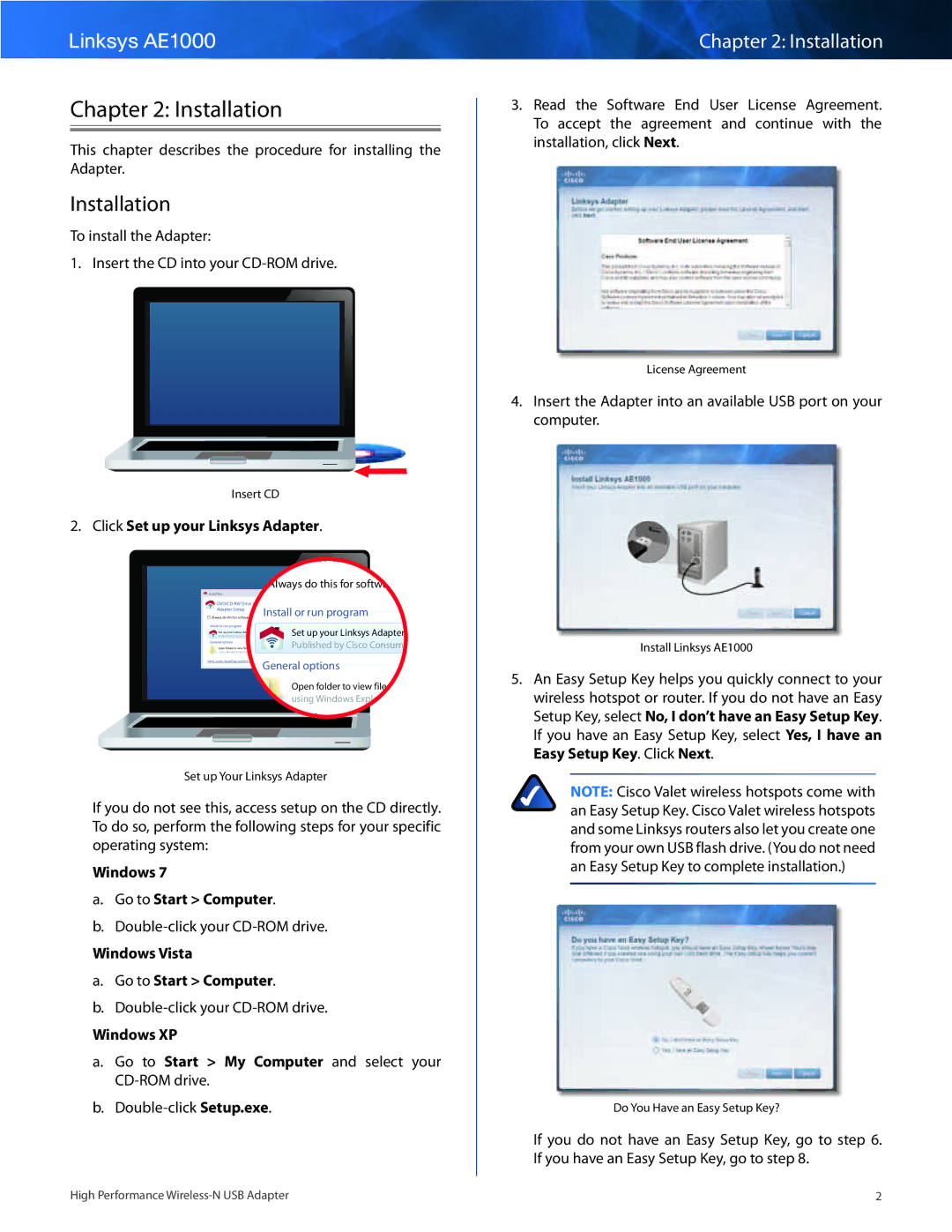 Linksys AE1000 manual Installation 