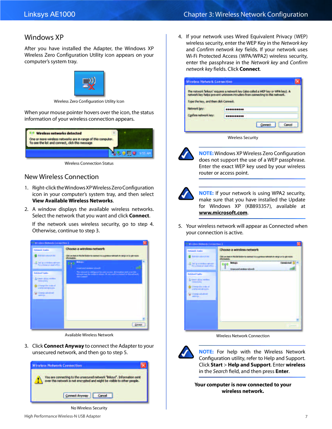 Linksys AE1000 manual Windows XP 