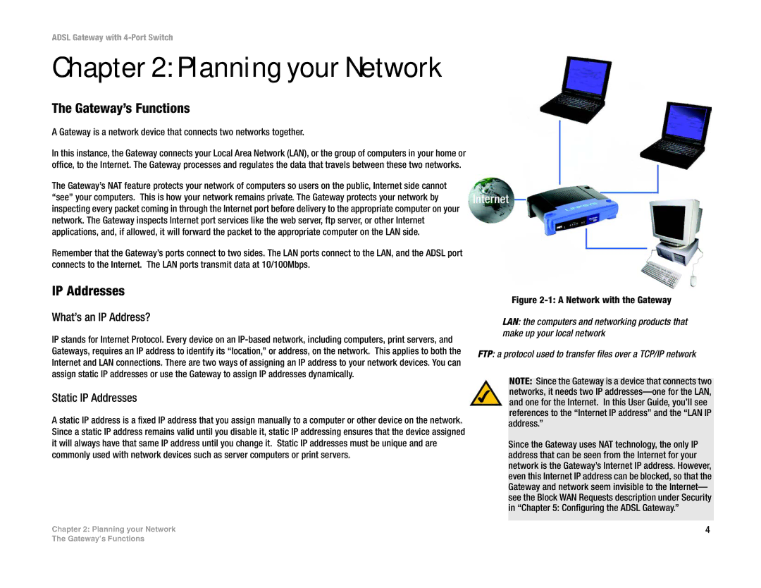 Linksys AG041 (EU) manual Planning your Network, Gateway’s Functions, What’s an IP Address?, Static IP Addresses 