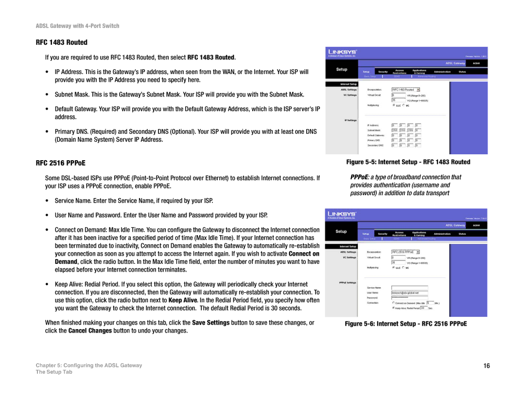 Linksys AG041 (EU) manual RFC 1483 Routed, RFC 2516 PPPoE 