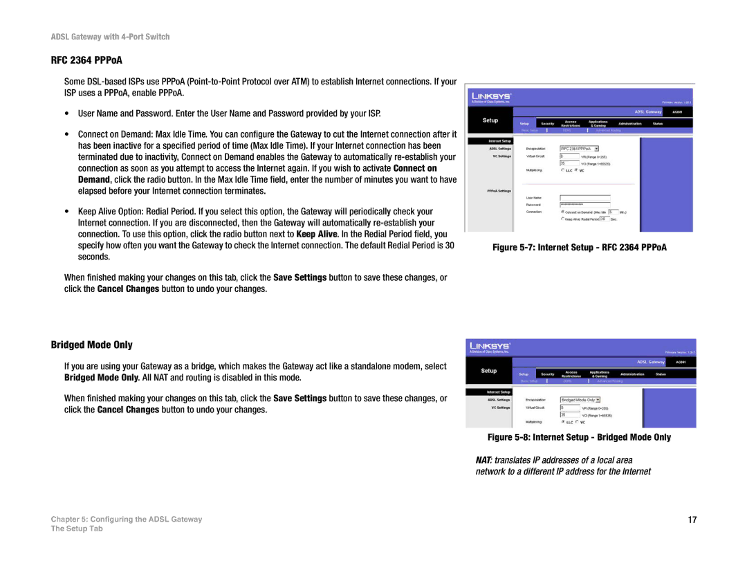 Linksys AG041 (EU) manual RFC 2364 PPPoA, Bridged Mode Only 