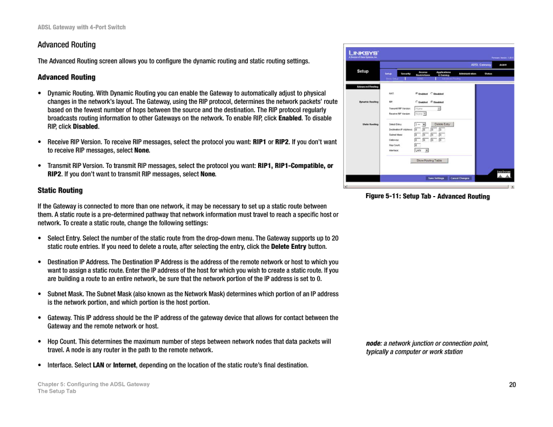 Linksys AG041 (EU) manual Advanced Routing, Static Routing 