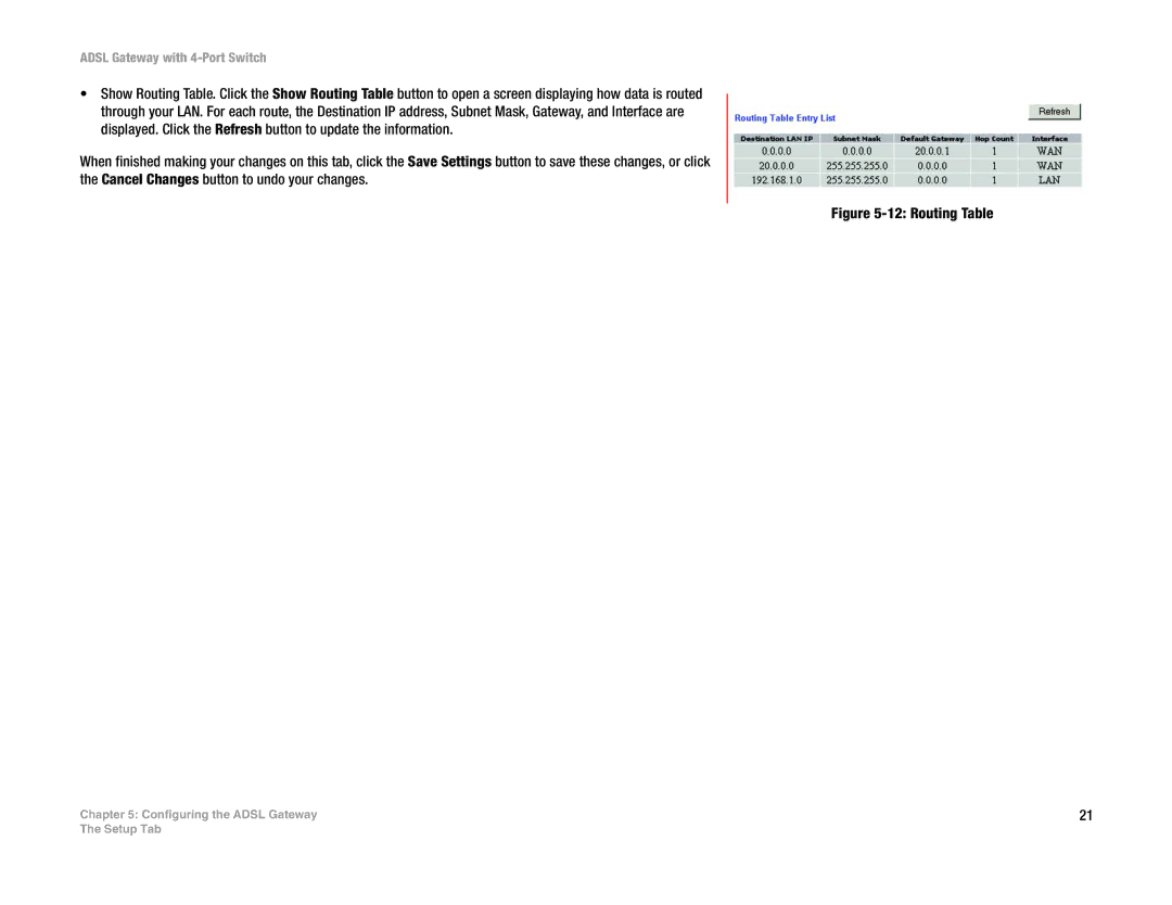 Linksys AG041 (EU) manual Routing Table 