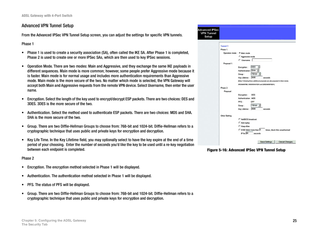 Linksys AG041 (EU) manual Advanced VPN Tunnel Setup, Phase 