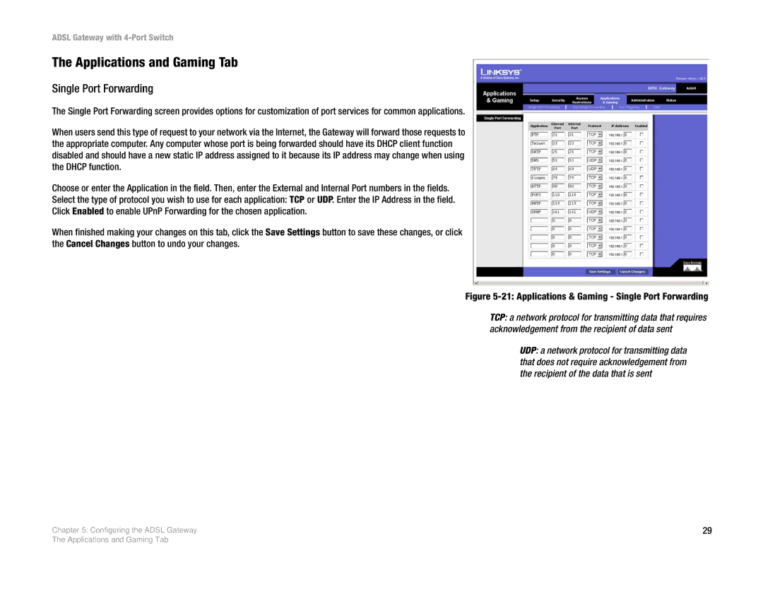 Linksys AG041 (EU) manual Applications and Gaming Tab, Single Port Forwarding 