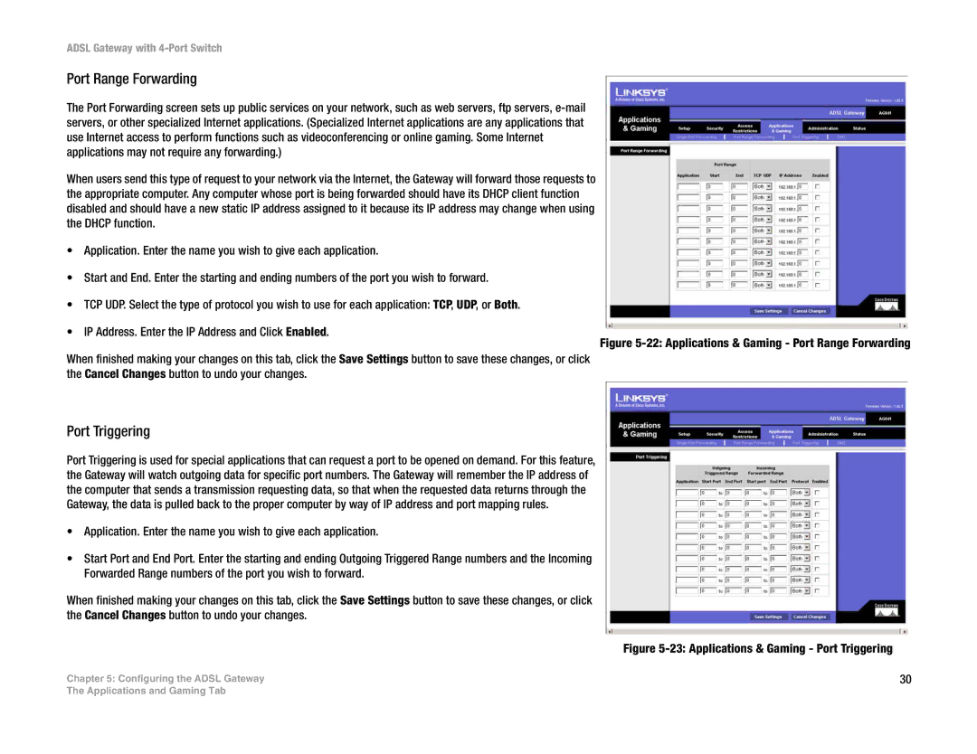 Linksys AG041 (EU) manual Port Range Forwarding, Port Triggering 