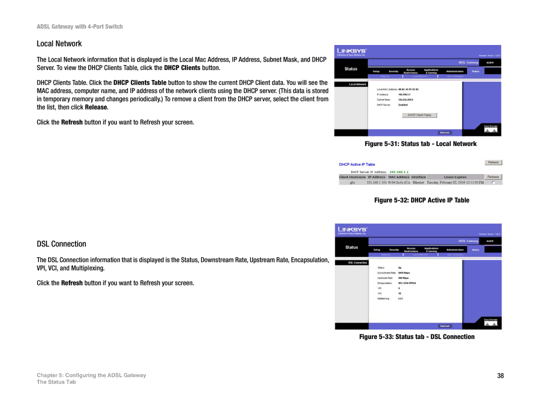 Linksys AG041 (EU) manual Local Network, DSL Connection 