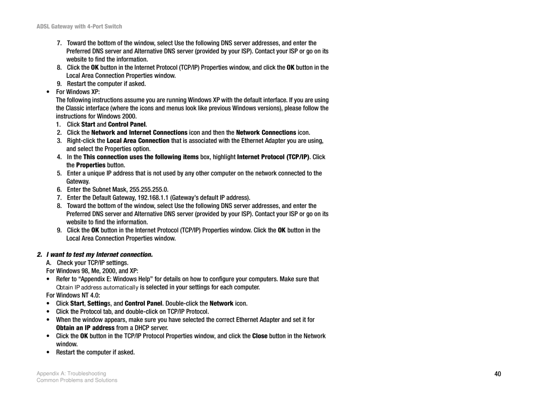 Linksys AG041 (EU) manual Want to test my Internet connection 