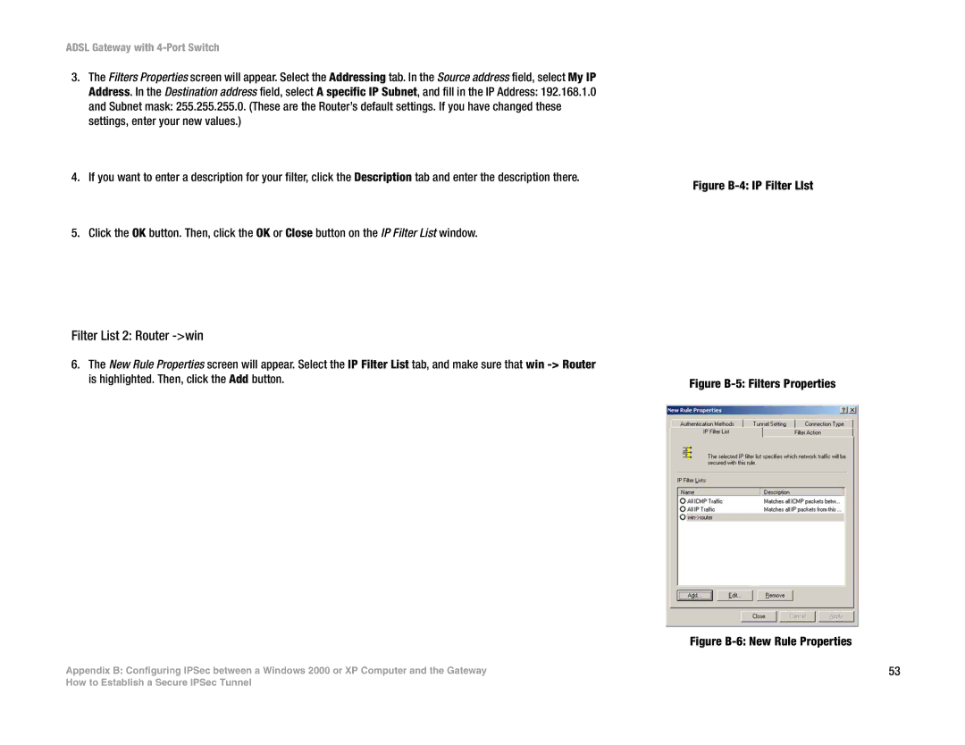 Linksys AG041 (EU) manual Filter List 2 Router -win, Figure B-4 IP Filter LIst 